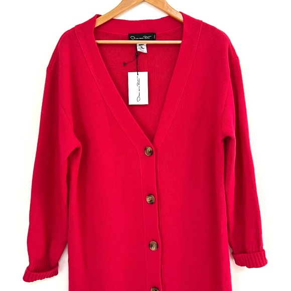 $2390 Oscar de la Renta Wool Long Cardigan In Pink - Picture 3 of 8